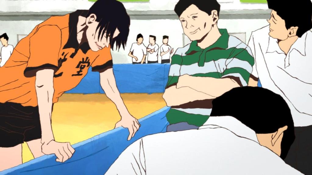 Ping Pong: the Animation - Kong Wenge and his coach smiling despite losing
